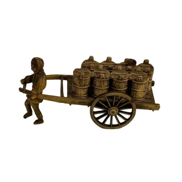 Vintage Asian Celluloid Man Pulling Cart of Barrels 1940s - Picture 1 of 6